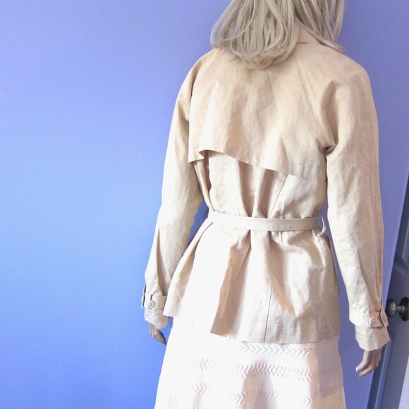 FRAME CROPPED SWING BELTED TRENCH COAT JACKET SAND S - Picture 7 of 11